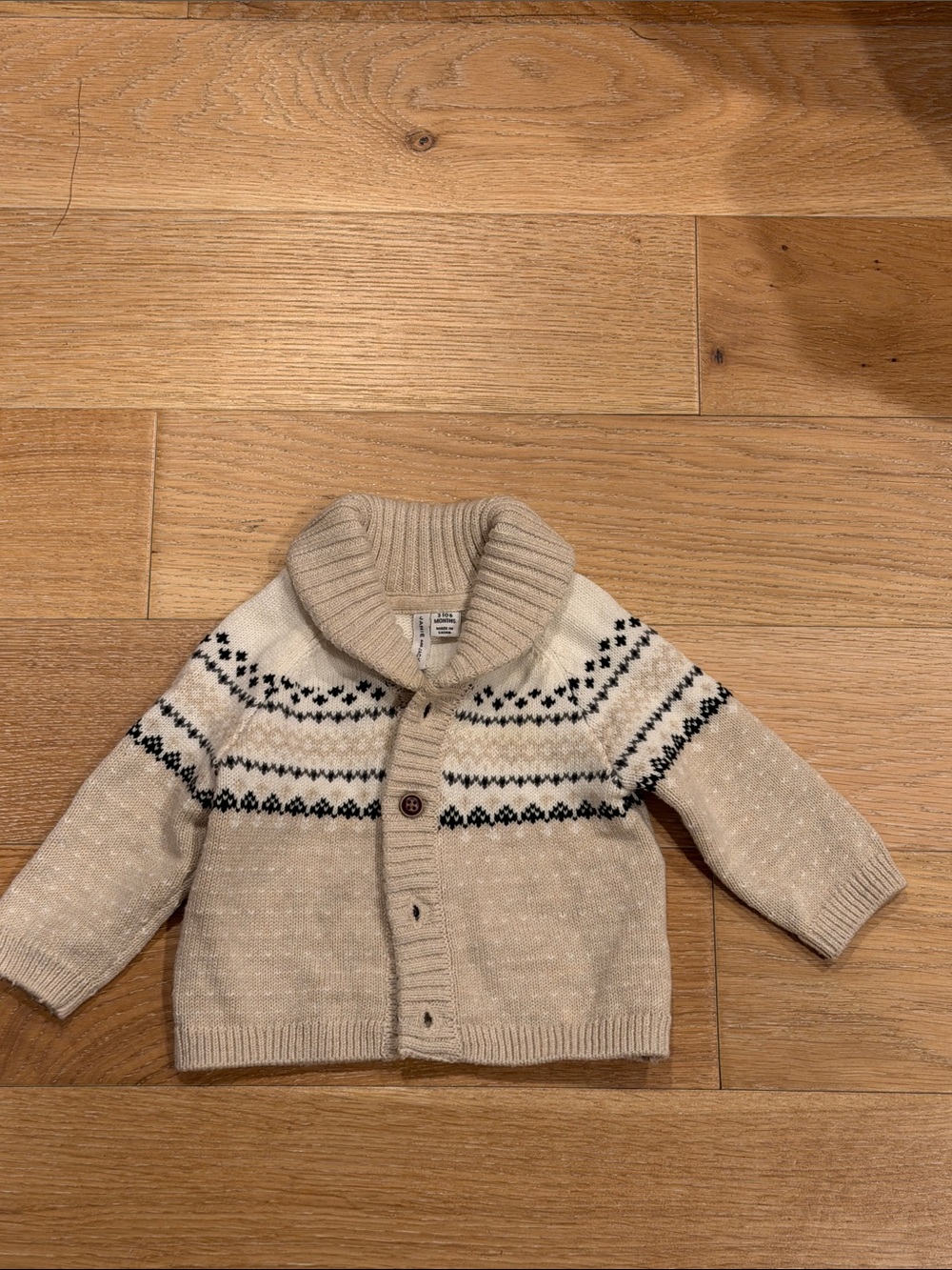 Janie and Jack Cream Knit Shawl-Collar Cardigan with Black Pattern